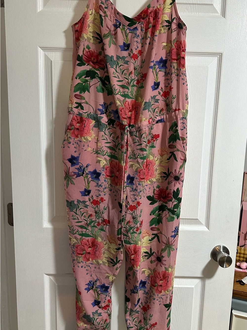 Floral Pink Sleeveless Tie-Waist Jumpsuit